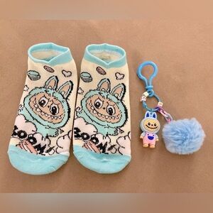 Labubu Socks and Charm Set - Light Blue